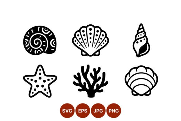 Download Sea Shells and Starfish Vector Line Art - Line Collection