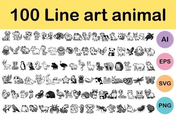 Download 100 Line Art Animal - Line Collection