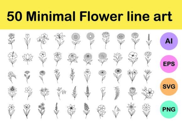 Download 50 Minimal Flower Line Art - Line Collection