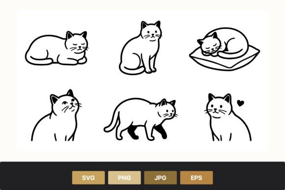 Download Black and White Cat Line Art Set - Line Collection