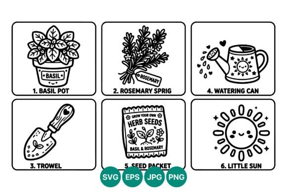Download Basil and Rosemary Herb Garden Line Art - Line Collection