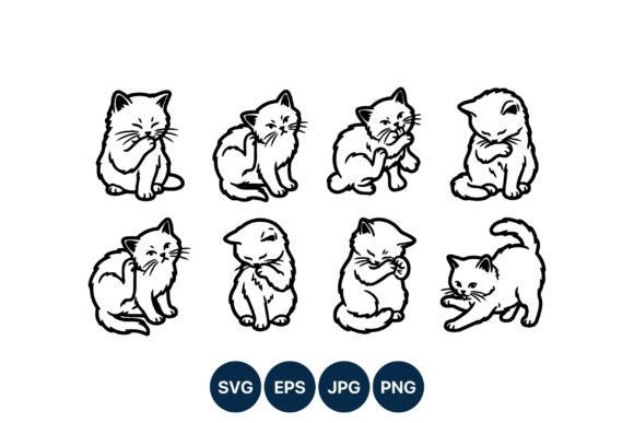 Download Playful Black and White Kitten Line Art - Line Collection