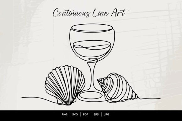 Download Wine Glass and Seashell Line Art - Line Collection