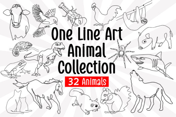 Download One Line Art Animal Drawings 32 Animals - Line Collection