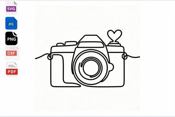 Download Camera Heart Line Art SVG PNG DXF Vector - Line Collection