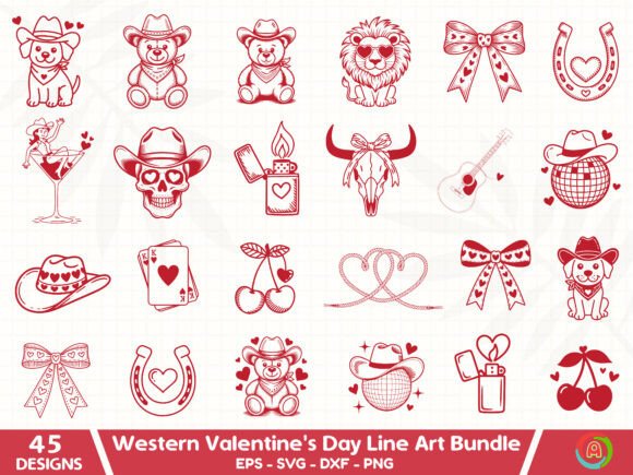 Download Western Valentine’s Day Line Art Bundle - Line Collection