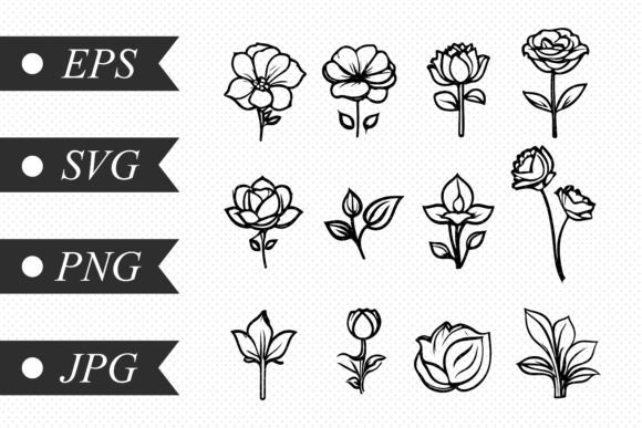 Download Set of Linear Flowers - Line Collection