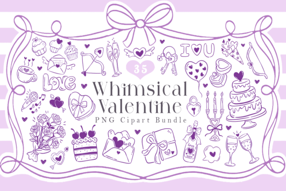 Download Whimsical Valentine Line Clipart Bundle - Line Collection