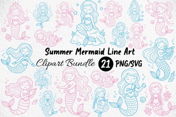 Download Summer Mermaid Line Art Clipart PNG/SVG - Line Collection